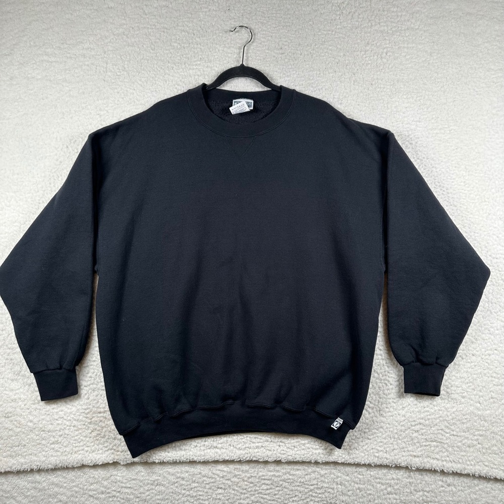 Vintage 90s Discus Athletic Blank Black Crewneck Sweatshirt Mens 2XL Plain Basic